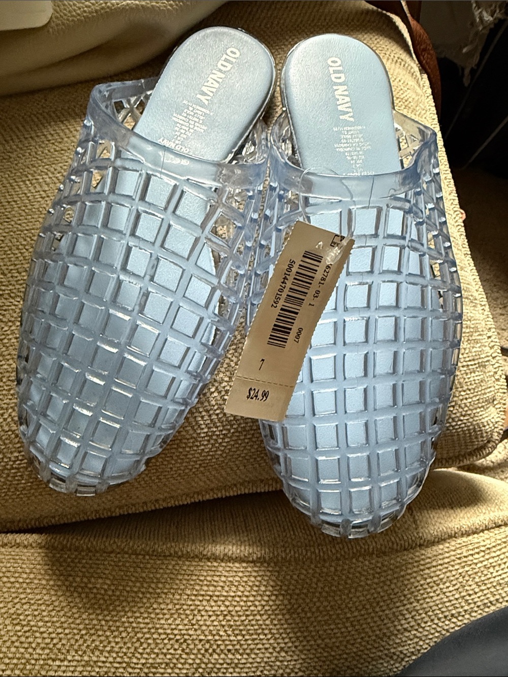 Old Navy Clear Light Blue Woven Jelly Slide Mules